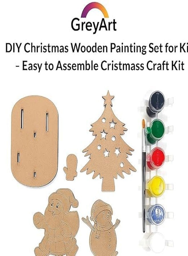 GreyArt DIY Christmas Wooden Painting Set for Kids | Easy to Assemble Christmas Craft Kit with MDF Cutouts, Paints & Brush | Santa, Snowman & Christmas Tree Art Kit for Kids Creative Activity - Image 2